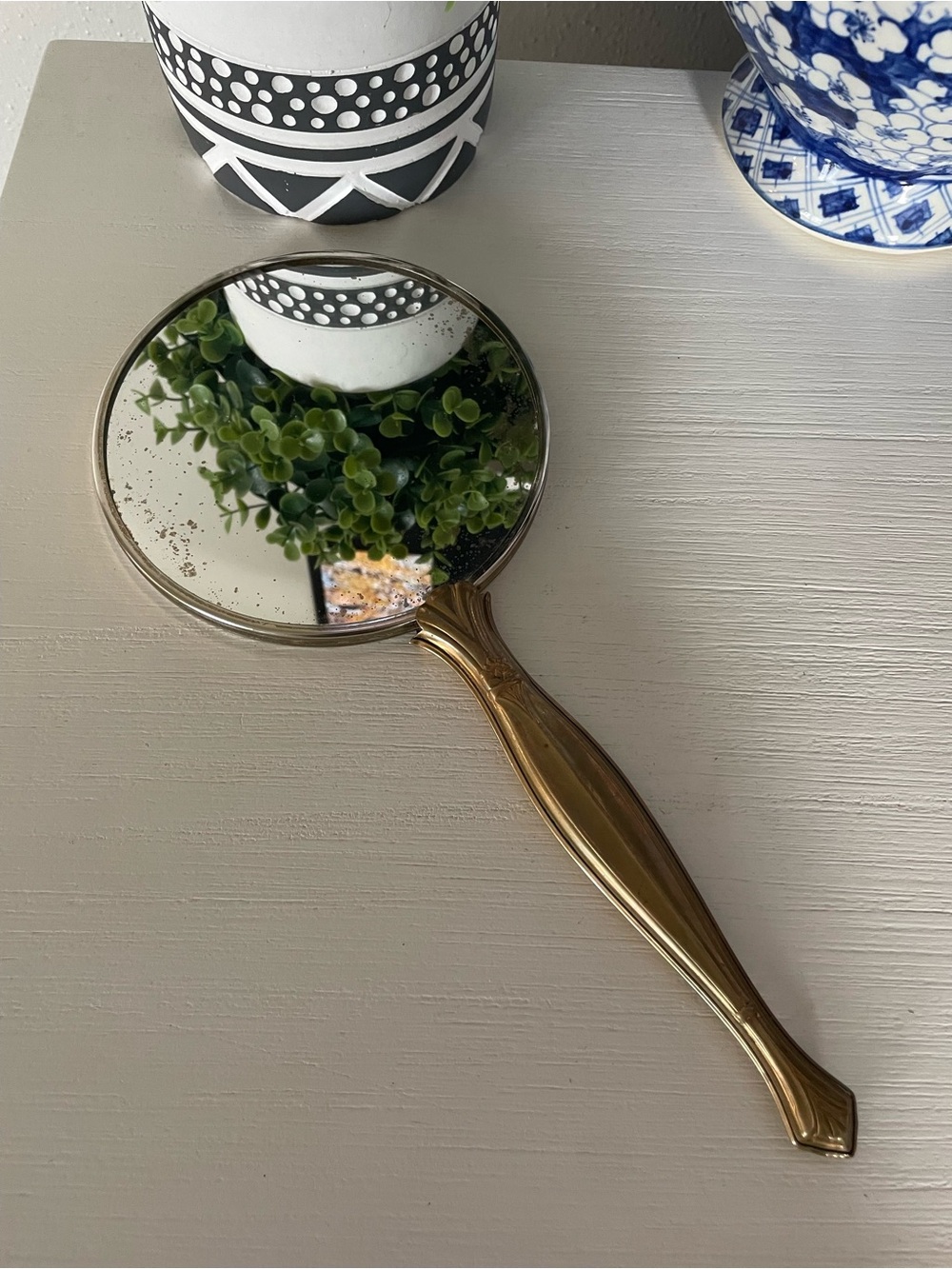 Vintage Antique Art Deco 1940’s 1950’s Gold Vanity Handheld Mirror